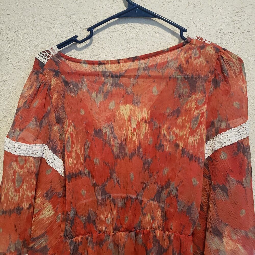 Free People Daydreamer Sheer Orange Boho white Lace Blouse Womens Medium - Picture 2 of 7